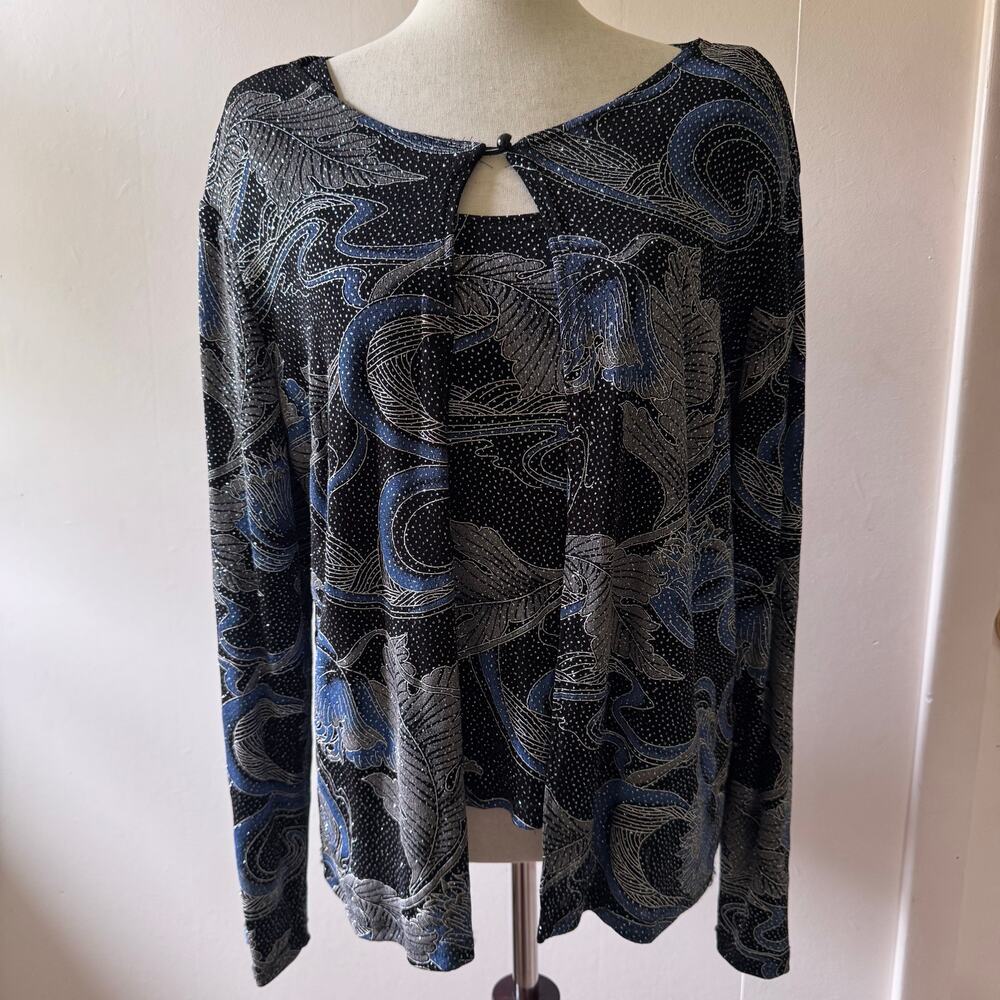 Vintage Onxy Nite Cardigan Set Womens Blue Sparkle Event MOB Made in USA size XL